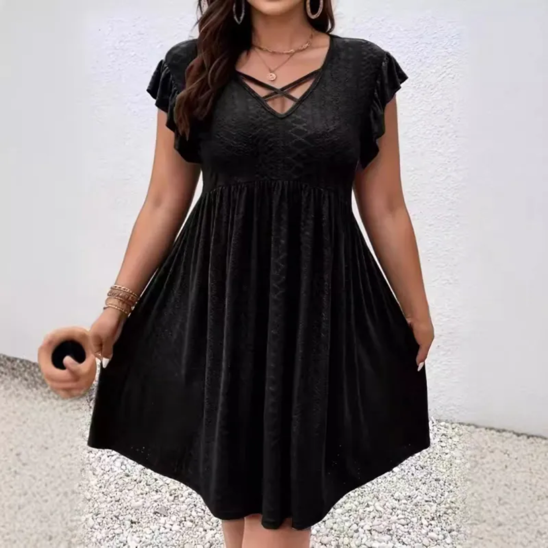 Abito casual donna a maniche corte per eleganza quotidiana, vestito estivo comodo e alla moda.