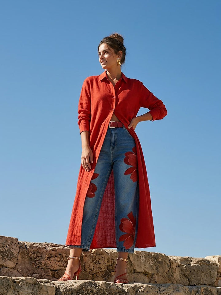 Jeans donna a gamba ampia floreali, stile casual chic e design unico per un look estivo.