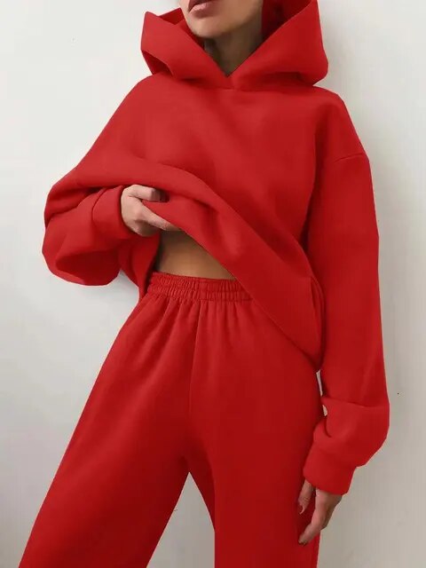 Felpa e pantaloni tuta da donna, set elegante e sportivo per la stagione autunnale.