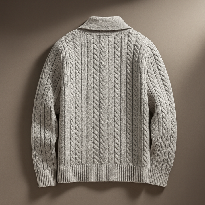 Cardigan uomo versatile: maglione con bottoni e tasche per look elegante o casual in autunno/inverno.