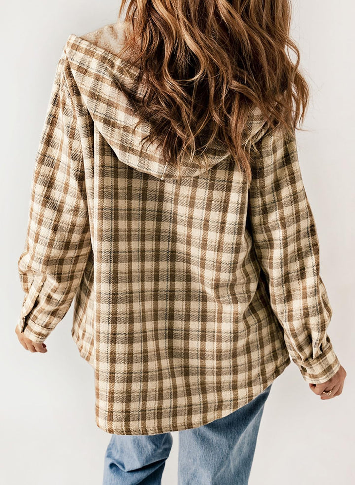 Giacca donna a quadri con cappuccio, ottima scelta outwear per la stagione fredda.