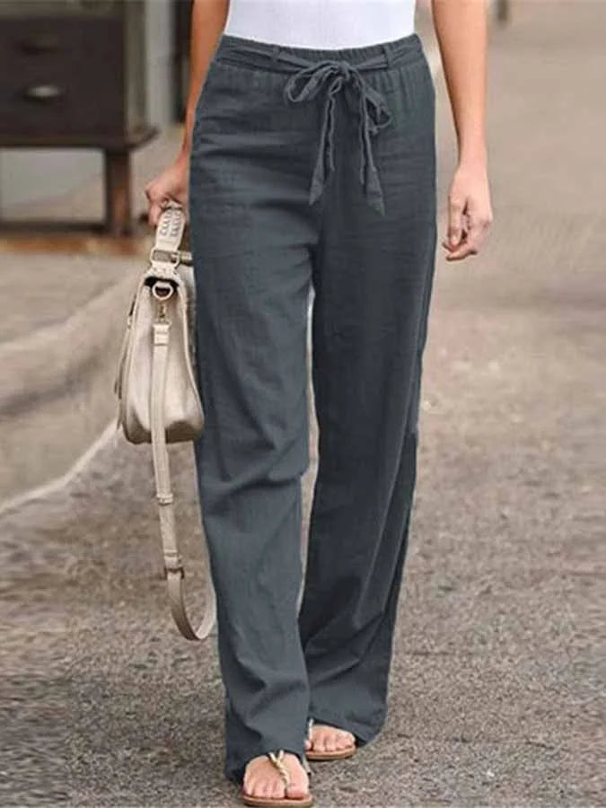 Pantaloni donna comodi estivi, vita alta, laccio e gamba ampia, perfetti per affrontare l'estate con stile.