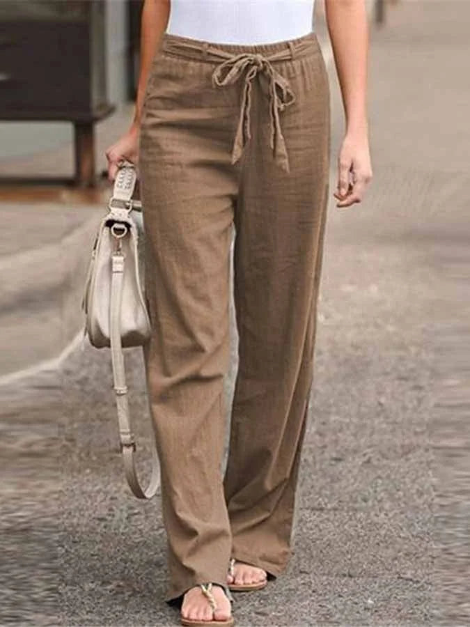 Pantaloni casual da donna estivi, vita alta con laccio regolabile, perfetti per giornate di sole e relax.