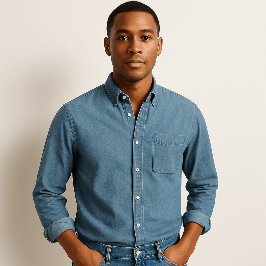 Camicia uomo con bottoni, maniche lunghe, taglio regolare, per un'eleganza senza tempo.