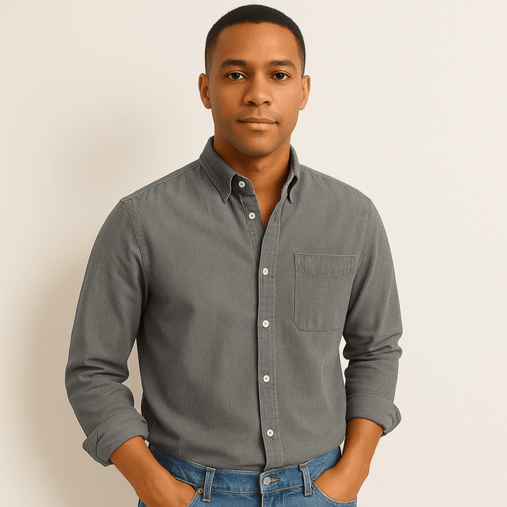 Camicia casual uomo, maniche lunghe, vestibilità regolare, perfetta per il tempo libero.