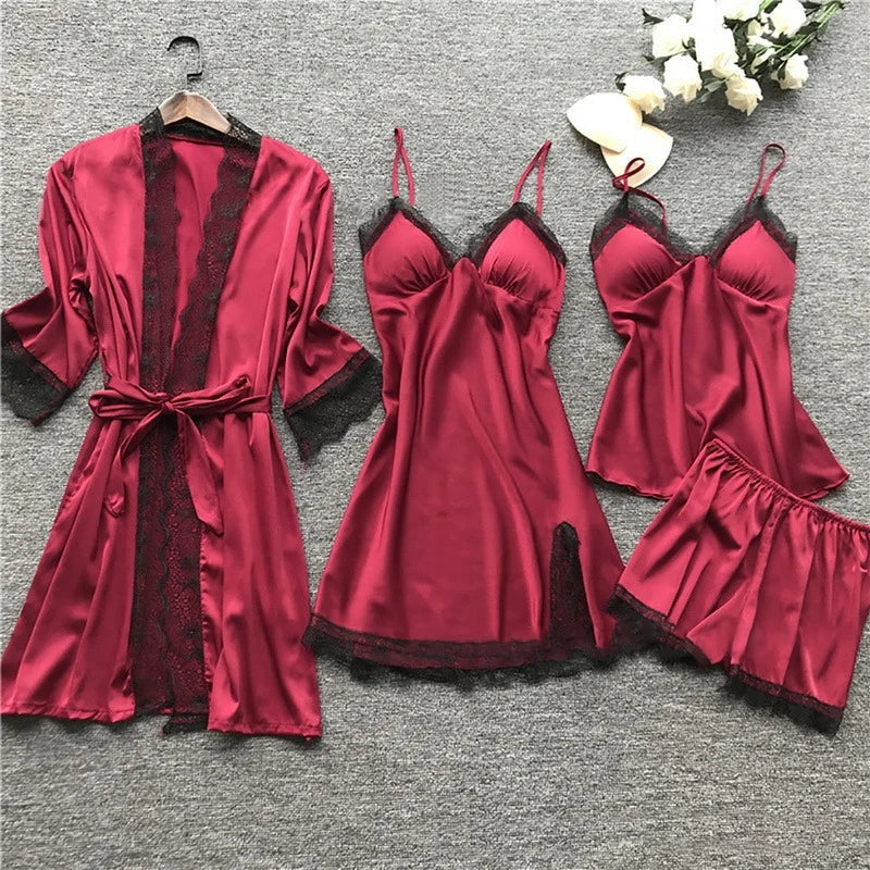 Vestaglia satinata da donna con eleganti dettagli in pizzo, perfetta per un tocco di lusso nel loungewear.