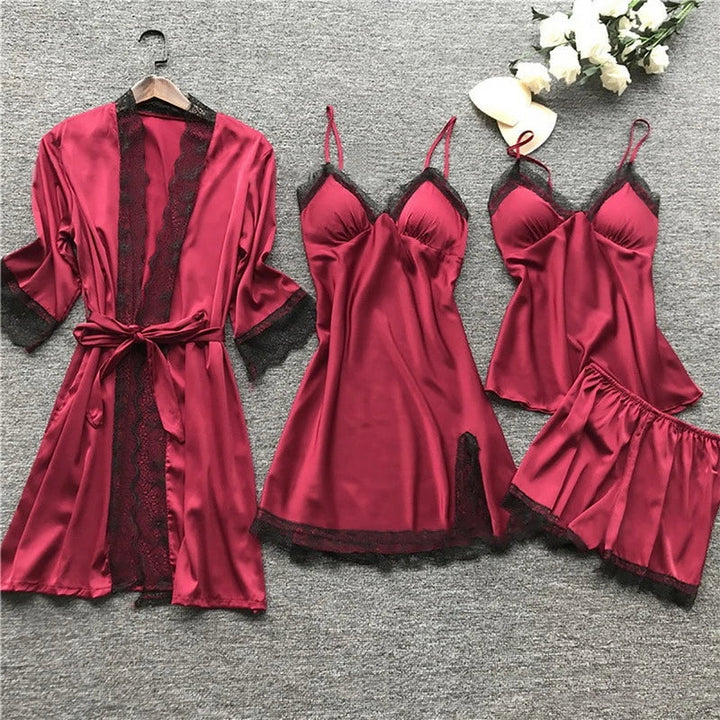 Vestaglia satinata da donna con eleganti dettagli in pizzo, perfetta per un tocco di lusso nel loungewear.
