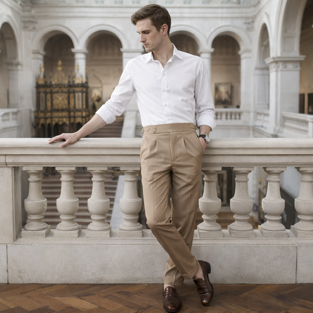 Pantaloni business uomo vita alta con gamba dritta. Stile classico, vestibilità regolare e comfort.
