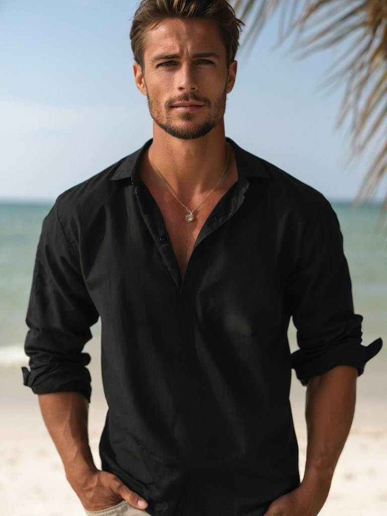 Camicia uomo estiva casual con bottoni, leggera e traspirante. Perfetta per ogni occasione e comfort estivo.
