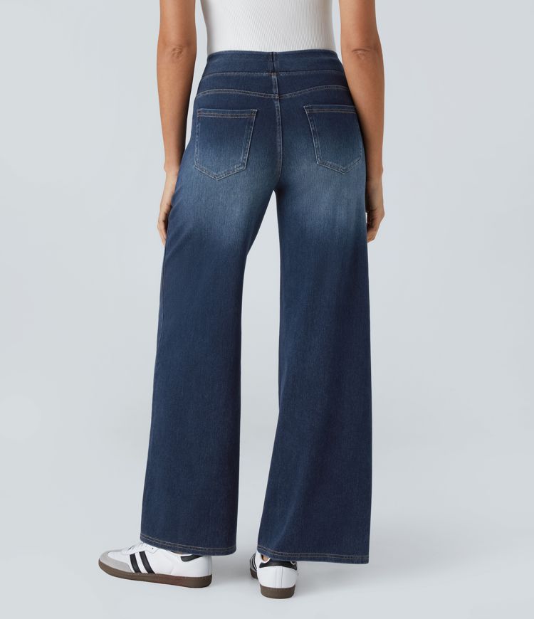 Jeans charcoal uomo gamba larga, elasticizzati, con dettagli usurati moderni.