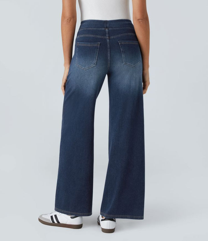 Jeans charcoal uomo gamba larga, elasticizzati, con dettagli usurati moderni.