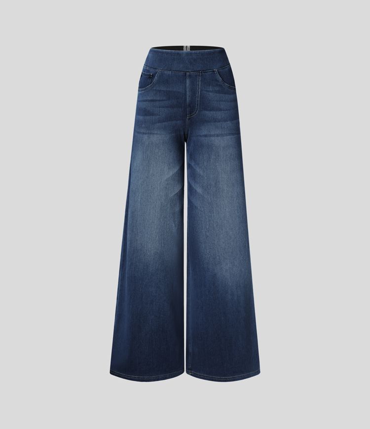 Jeans larghi uomo blu, elasticizzati, strappi e finitura usurata, vestibilità comoda.
