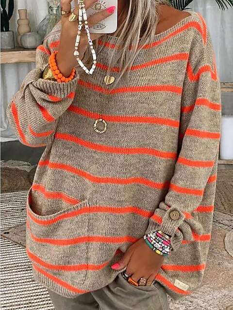 Maglione donna oversize a righe, morbido e confortevole, ideale per il look casual autunnale. Perfetto per ogni giorno.