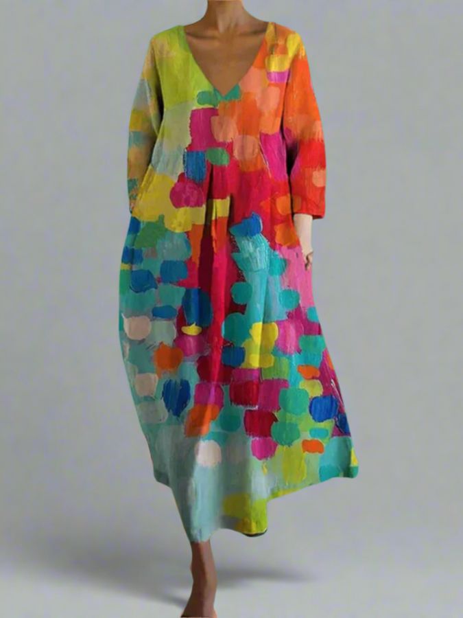 Vestito estivo floreale da donna, svasato e comodo, con elegante scollo a V. Ideale per look casual.