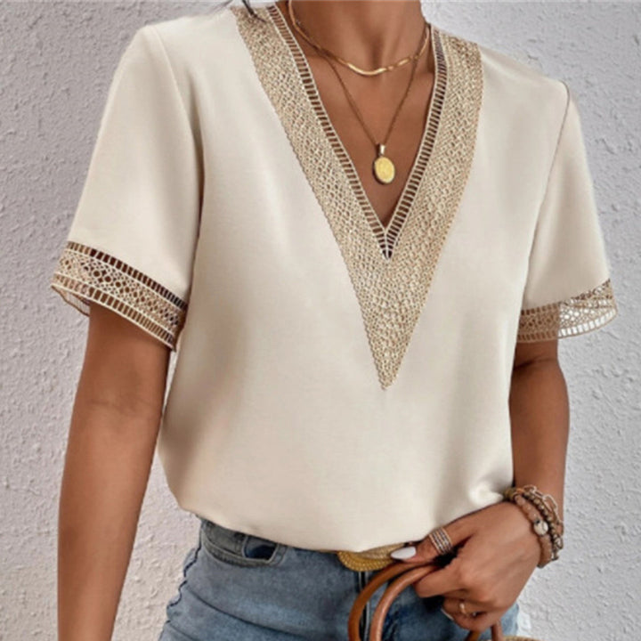 Camicetta donna scollo a V, blusa casual elegante moda femminile. Perfetta per primavera/estate.