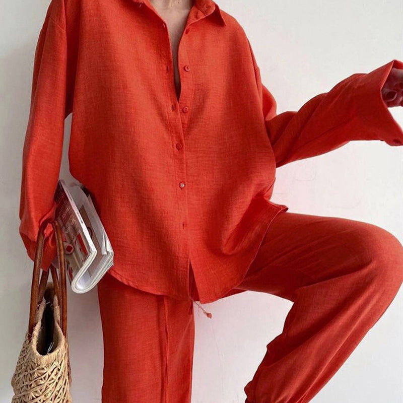 Moda donna: set blusa e pantaloni a gamba larga con vita regolabile. Ideale per taglie grandi e stile autunnale.