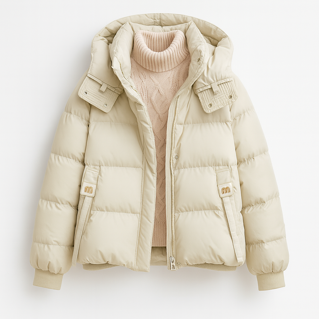 Piumino donna trapuntato con bottoni, caldo e alla moda per autunno inverno.