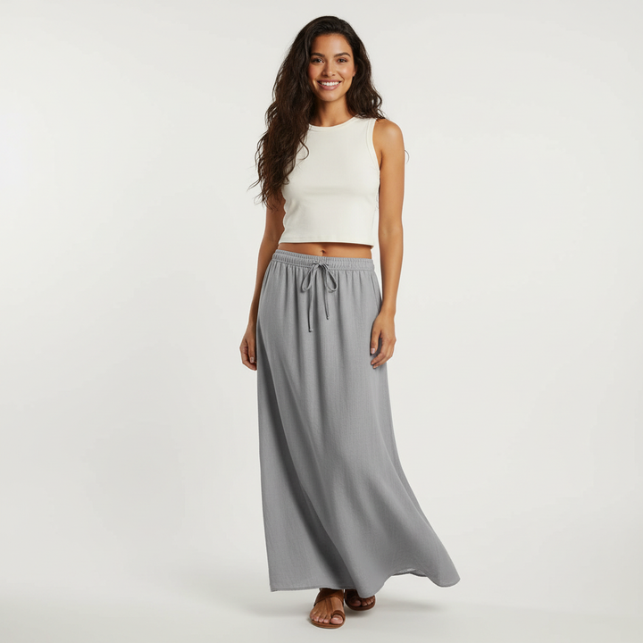 Gonna lunga donna, stile fluido e raffinato, versatile per creare diversi outfit.