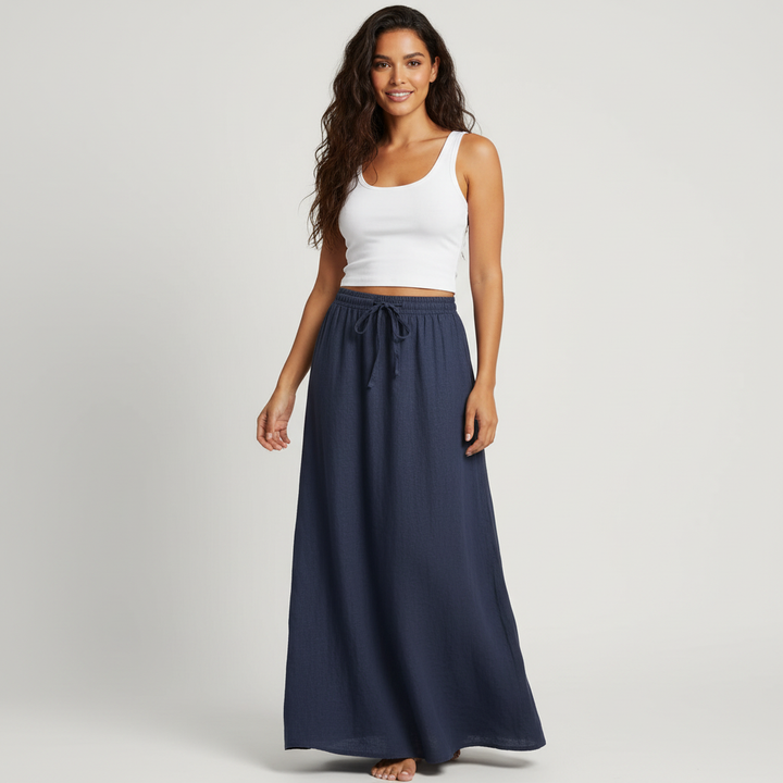Gonna fluida maxi da donna, vita elastica che garantisce comfort e stile impeccabile.
