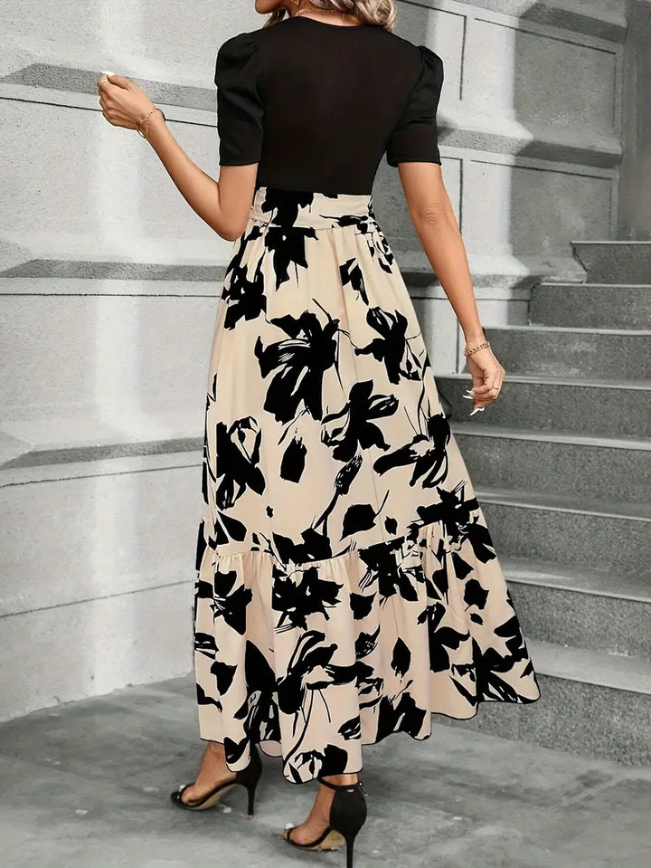 Abito lungo donna elegante con fiocco in vita, perfetto per serate e cerimonie. Moda primavera/estate chic.