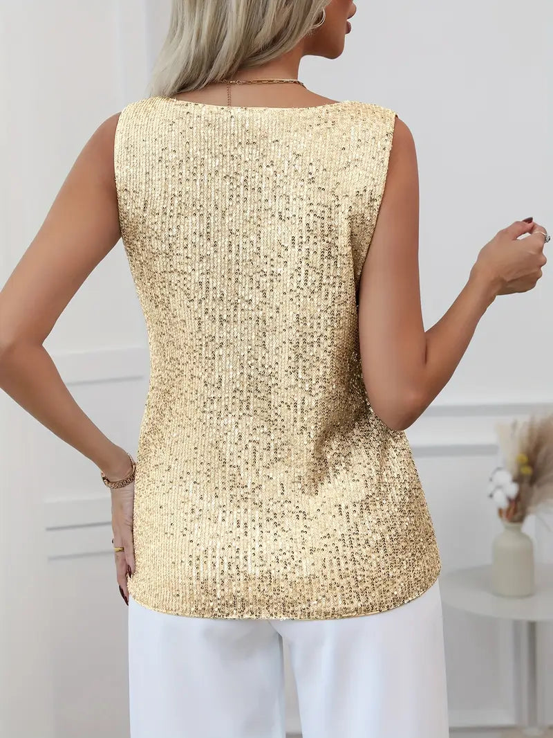 Elegante top donna con scollo a V e dettagli scintillanti, per una festa indimenticabile.