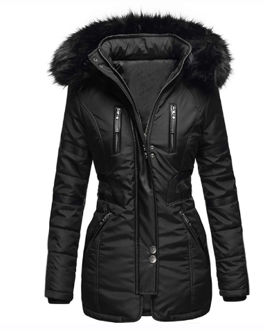 Giacca invernale donna a lunghezza media, perfetta per lo stile urbano e le giornate fredde autunno inverno.