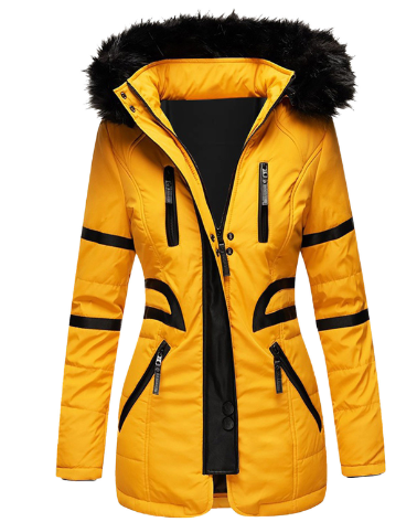 Modello di cappotto invernale da donna elegante e caldo, ideale per il look autunno inverno e il freddo.