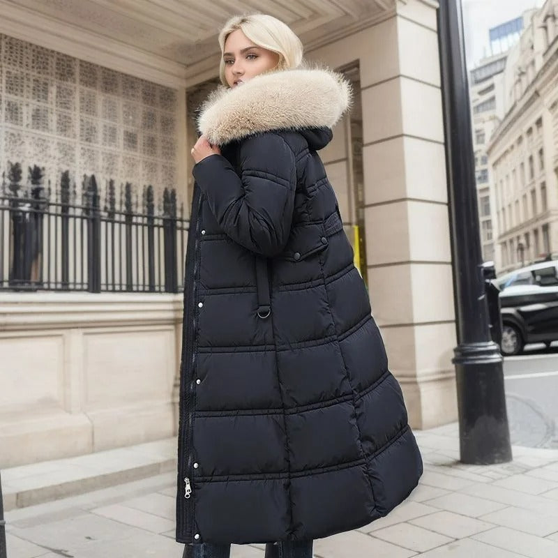 Giacca invernale donna, cappotto lungo elegante per la moda di tendenza, offre calore e comfort.