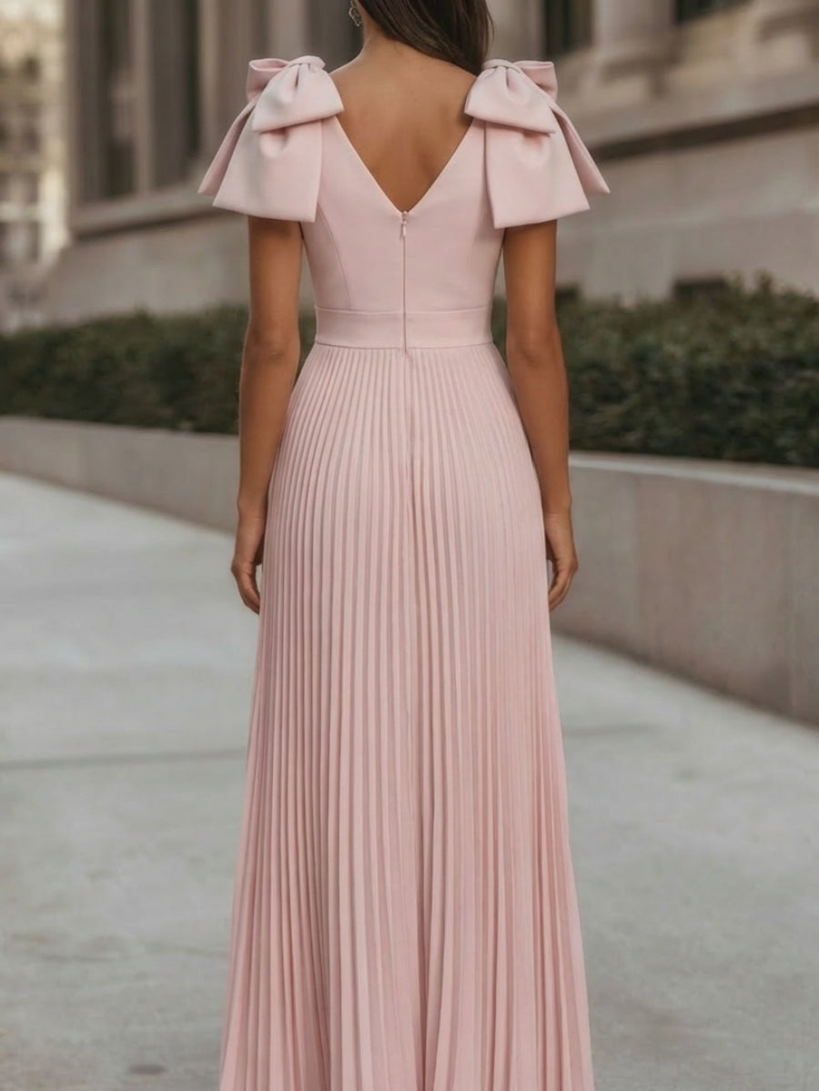 Vestito elegante donna senza maniche, stile a trapezio con fiocco, ideale per serate e eventi primavera/estate.