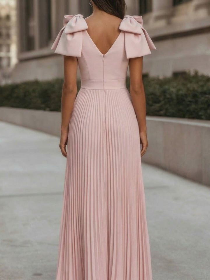 Vestito elegante donna senza maniche, stile a trapezio con fiocco, ideale per serate e eventi primavera/estate.