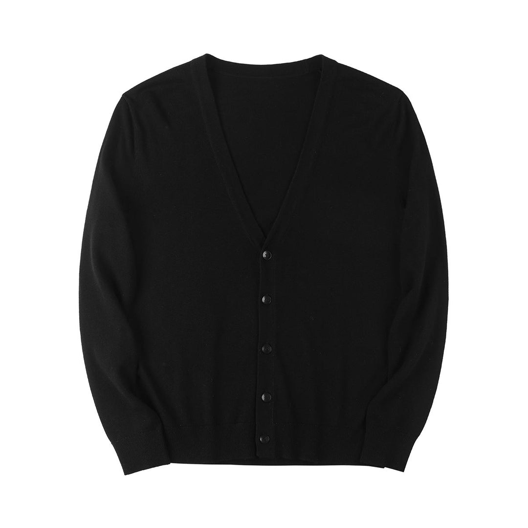 Cardigan uomo con bottoni frontali e scollo a V. Maglione elegante e casual, perfetto per moda primavera/autunno.