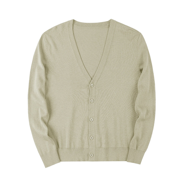 Cardigan uomo moda autunno/primavera, scollo a V e bottoni. Maglione elegante o casual, un capo essenziale versatile.