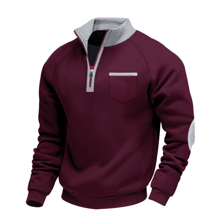 Maglione uomo con zip e collo alto. Design confortevole e caldo, ideale per giornate autunnali/invernali.