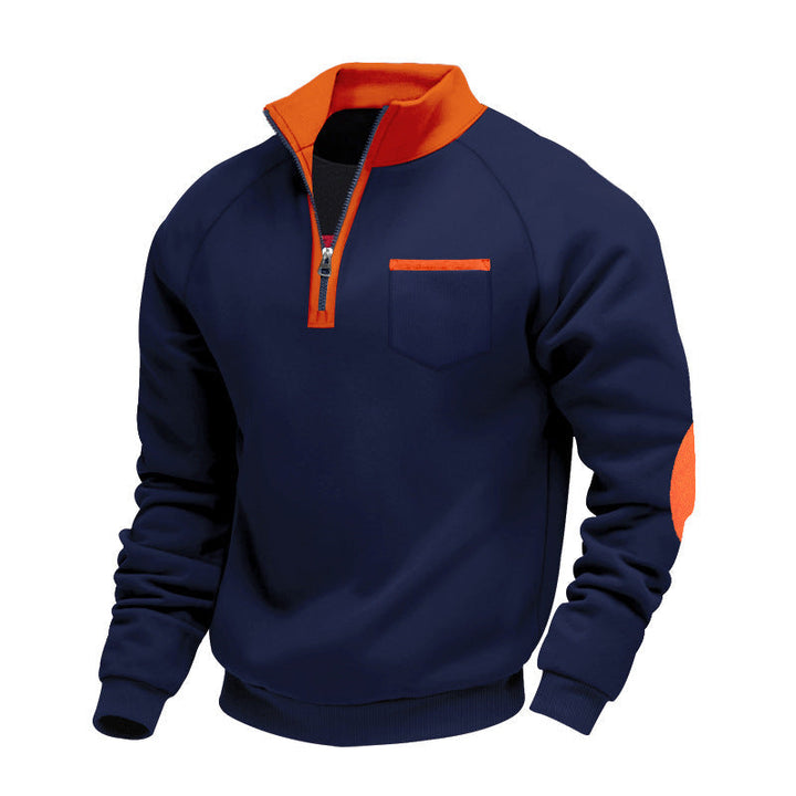 Maglione uomo casual con zip e colletto alto. Comfort avvolgente per autunno/inverno.