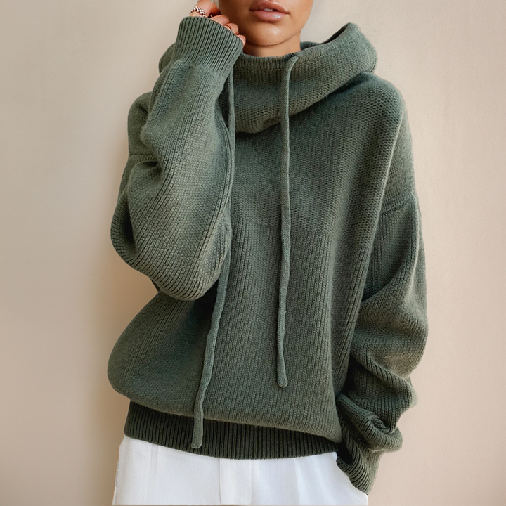 Maglione donna con cappuccio, stile casual e comfort avvolgente per autunno/inverno. [[lstfy-media:1]]