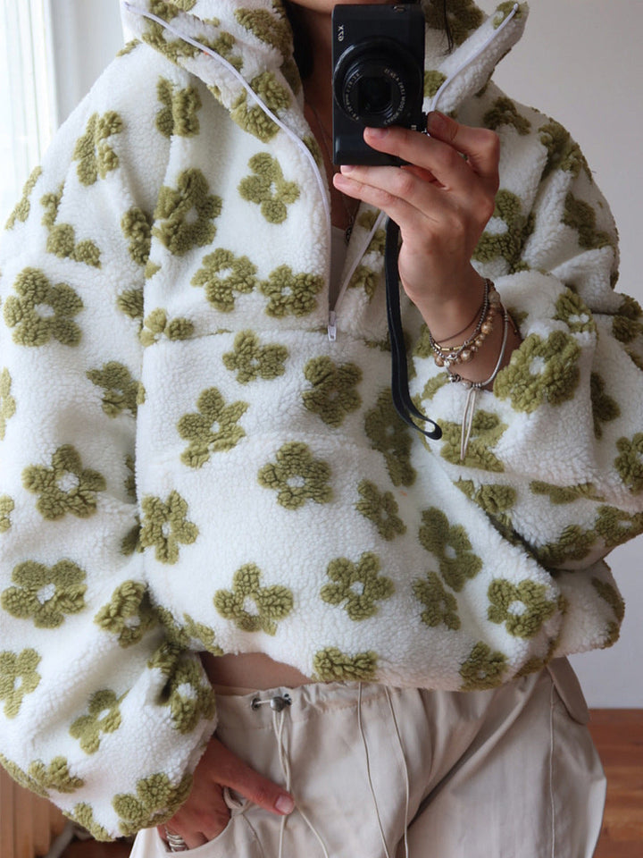 Maglione donna oversize floreale, effetto teddy, estremamente caldo e morbido per l'inverno cozy.