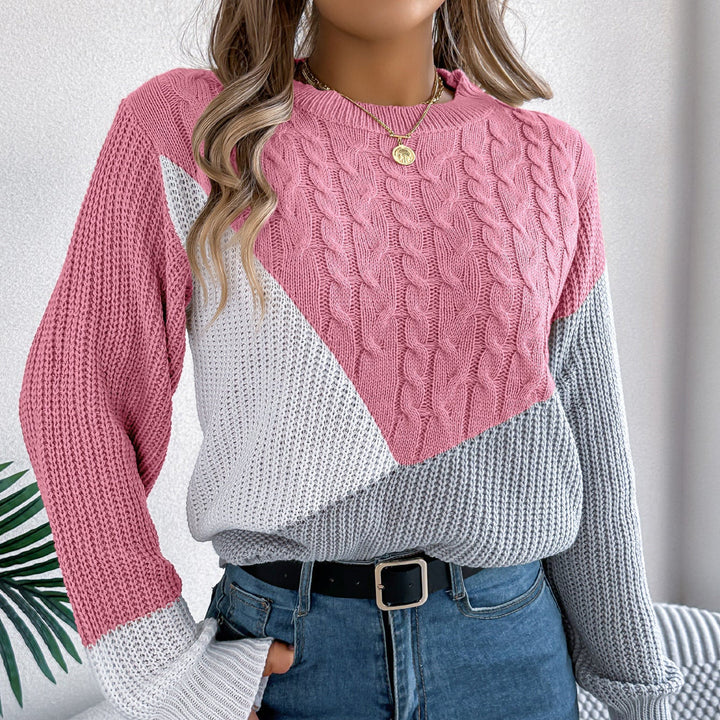 Maglione donna autunno inverno con maglia twist. Dettagli a contrasto, perfetto per un look casual elegante.