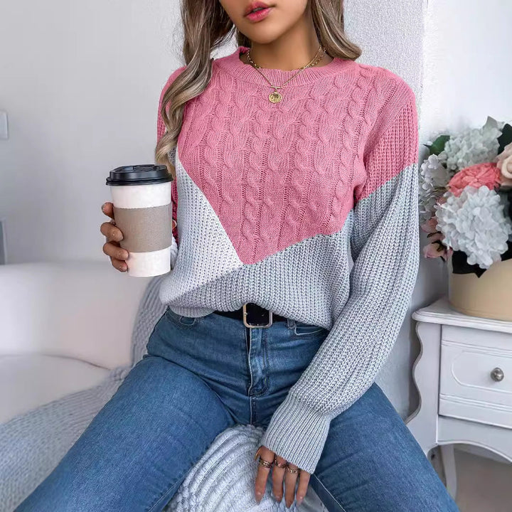 Maglione donna elegante con dettagli a contrasto e lavorazione twist. Maglia versatile, ideale per casual AW.