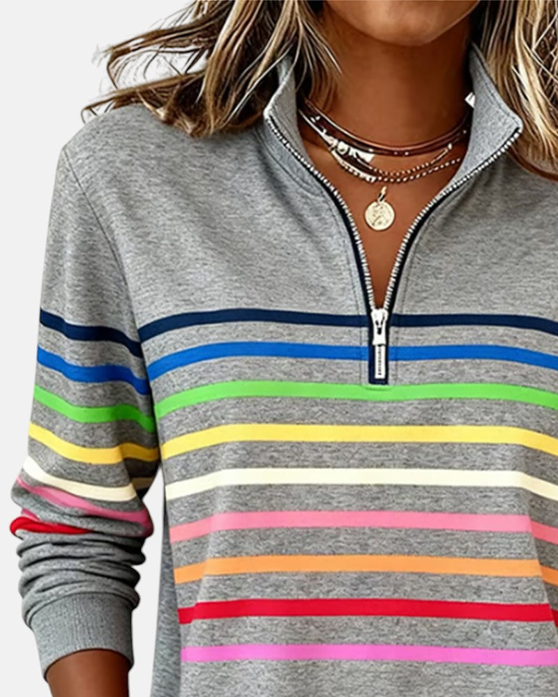 Maglia donna a collo alto e mezza zip, stile casual sportivo. Comoda per autunno inverno.