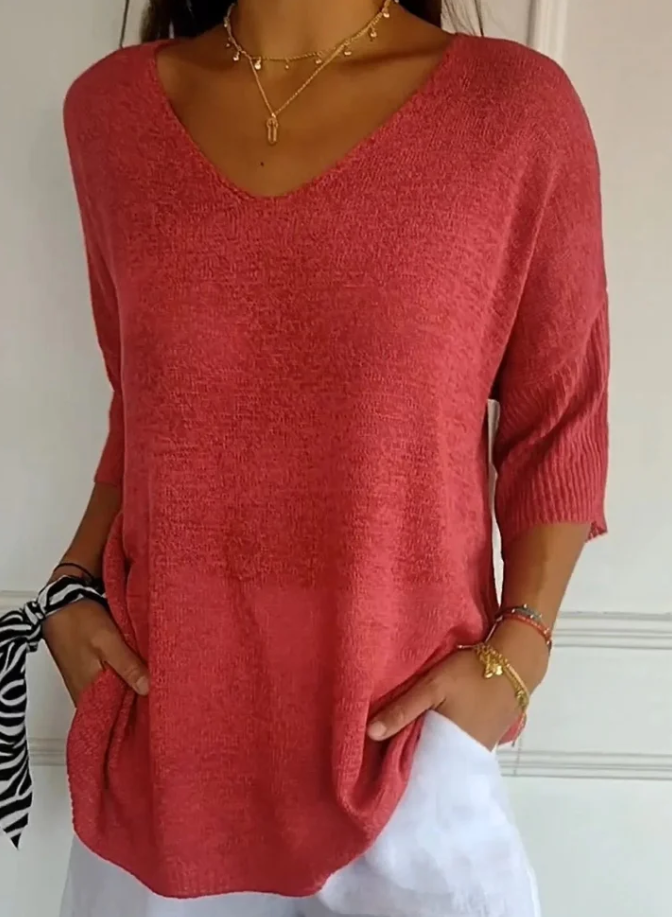 Maglione donna leggero scollo a V, comfort e stile casual per abbigliamento autunnale versatile. Perfetto per ogni giorno.