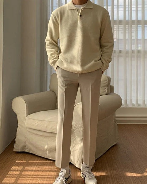 Maglione polo uomo AW, vestibilità regolare. Versatile per outfit casual elegante, autunno inverno. Comfort maschile.
