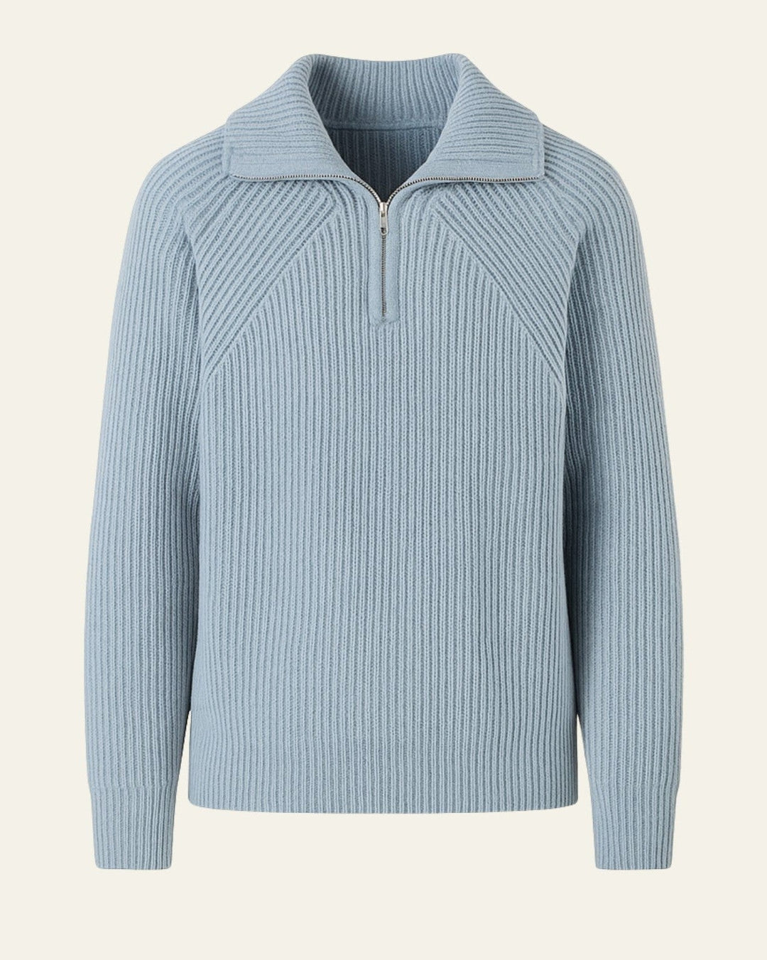 Maglione uomo elegante con mezza zip e colletto ampio, ideale per un look invernale casual chic.