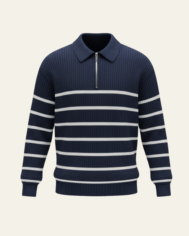 Maglione uomo in maglieria fine, con mezza zip e colletto sofisticato, ideale per stile casual-elegante.