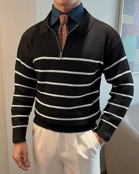Maglione uomo con vestibilità confortevole e mezza zip. Moda uomo autunno/inverno, maglieria versatile ed elegante.