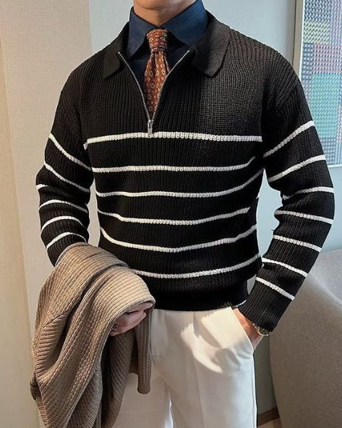 Maglione uomo versatile, ideale per look casual o semi-formale. Mezza zip, colletto raffinato. Moda maschile.