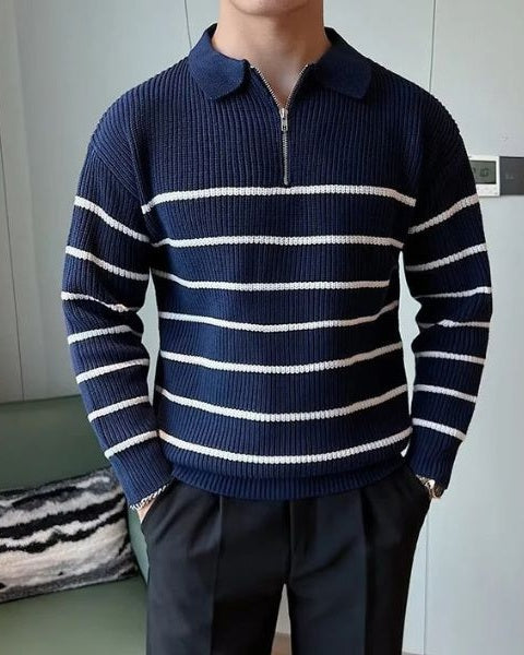 Maglione uomo elegante con mezza zip, perfetto per l'autunno/inverno. Abbigliamento maschile versatile.