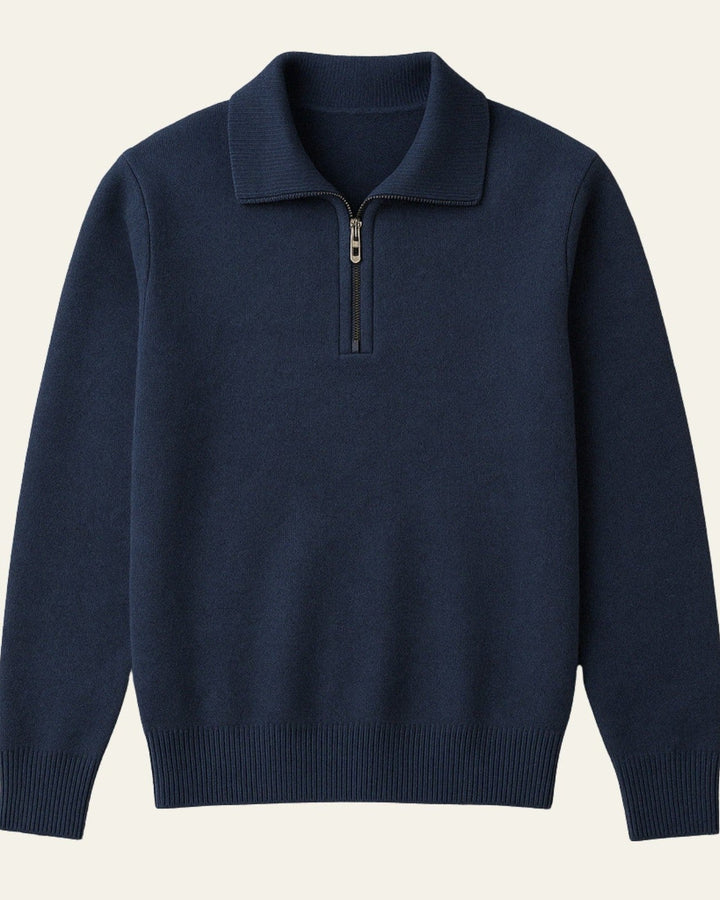 Uomo con maglione con zip, eleganza casual autunno inverno. Perfetto per outfit maschili comodi.