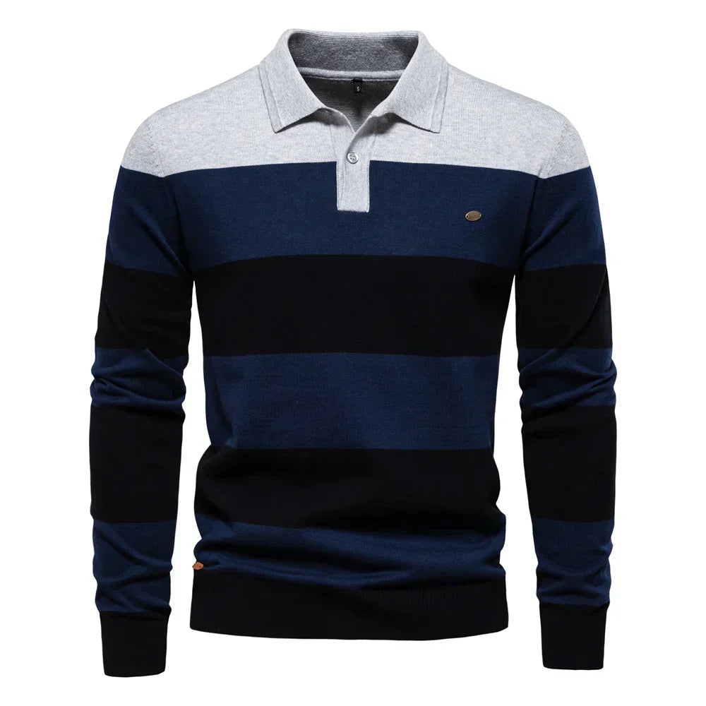 Maglione uomo in maglia polo a blocchi colore, design moderno e confortevole per l'autunno-inverno.