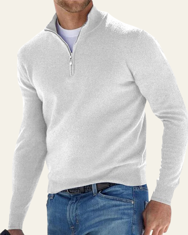 Abbigliamento uomo: maglione in maglieria con collo alto e cerniera, stile elegante e casual per AW.