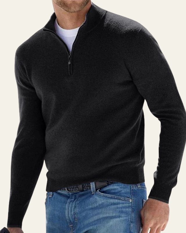 Maglione uomo con collo alto e cerniera, autunno inverno, perfetto per un look elegante o casual.